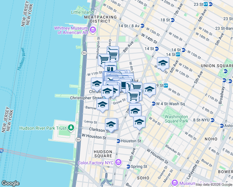 map of restaurants, bars, coffee shops, grocery stores, and more near in New York