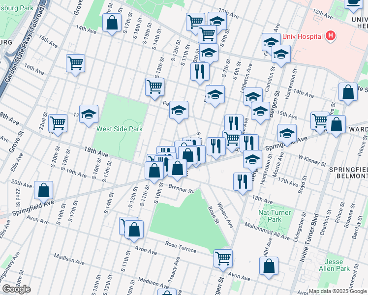 map of restaurants, bars, coffee shops, grocery stores, and more near 51 Holland Street in Newark