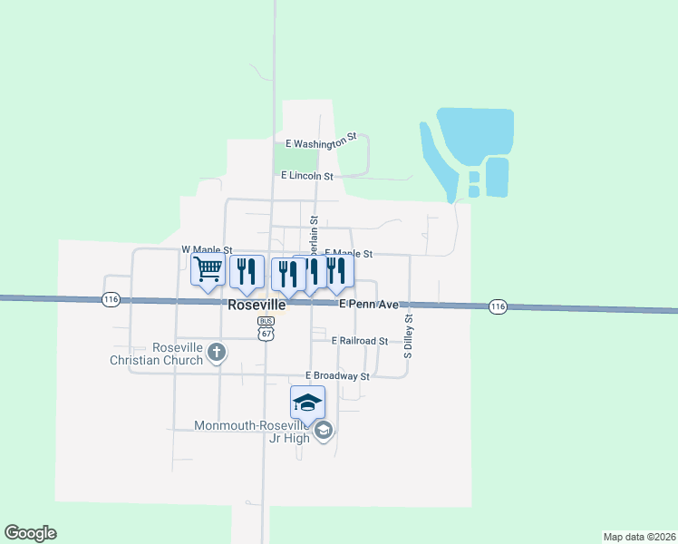 map of restaurants, bars, coffee shops, grocery stores, and more near 280-398 East Maple Street in Roseville