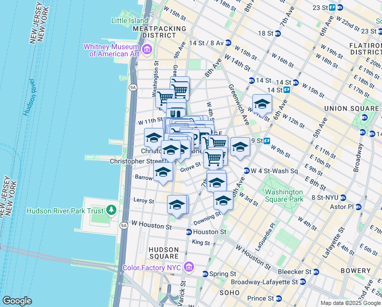 map of restaurants, bars, coffee shops, grocery stores, and more near in New York