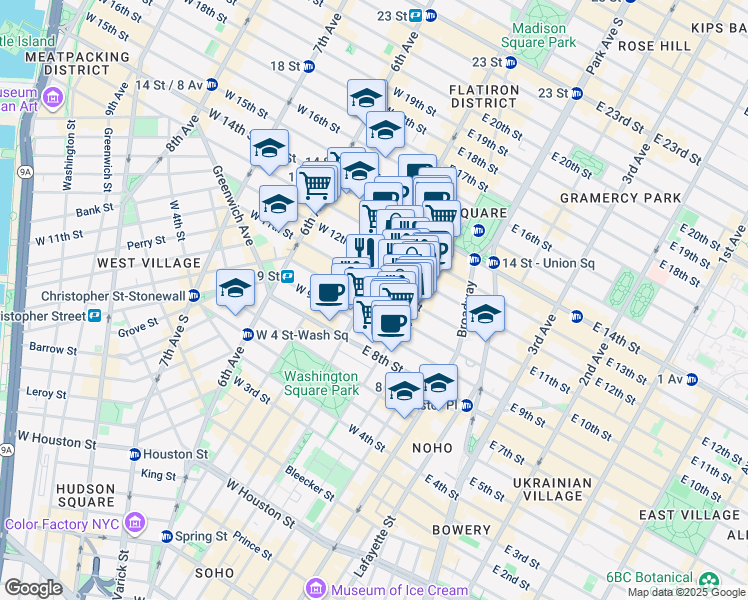 map of restaurants, bars, coffee shops, grocery stores, and more near 35 5th Avenue in New York