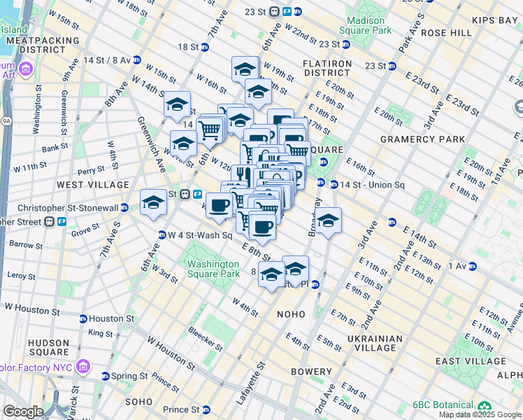 map of restaurants, bars, coffee shops, grocery stores, and more near in New York