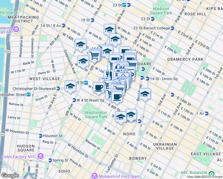 map of restaurants, bars, coffee shops, grocery stores, and more near in New York