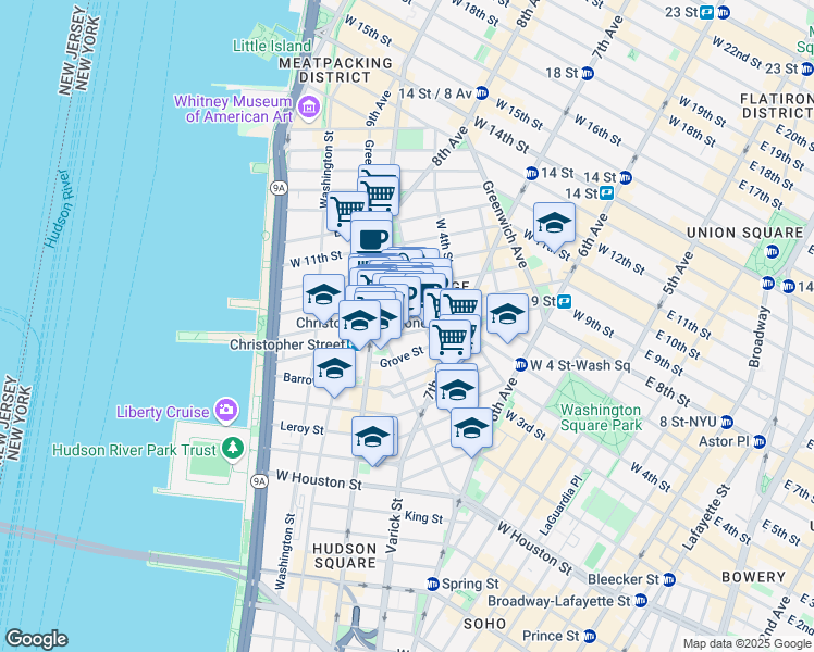 map of restaurants, bars, coffee shops, grocery stores, and more near in New York