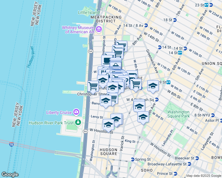 map of restaurants, bars, coffee shops, grocery stores, and more near in New York