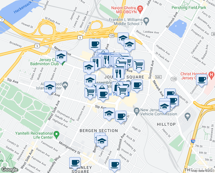 map of restaurants, bars, coffee shops, grocery stores, and more near 810 Pavonia Avenue in Jersey City