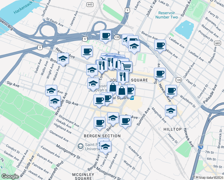 map of restaurants, bars, coffee shops, grocery stores, and more near 802 Pavonia Avenue in Jersey City
