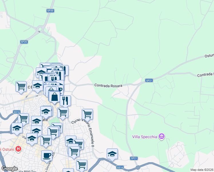 map of restaurants, bars, coffee shops, grocery stores, and more near Unnamed Road in Brindisi