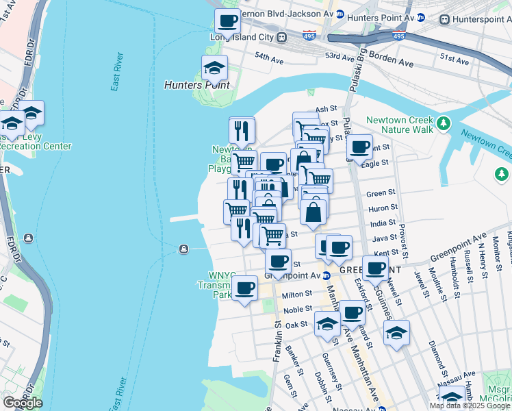 map of restaurants, bars, coffee shops, grocery stores, and more near 79 Green Street in Brooklyn