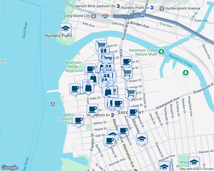 map of restaurants, bars, coffee shops, grocery stores, and more near 1038-1042 Manhattan Avenue in Brooklyn