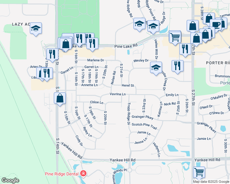 map of restaurants, bars, coffee shops, grocery stores, and more near 2045 Herel Street in Lincoln