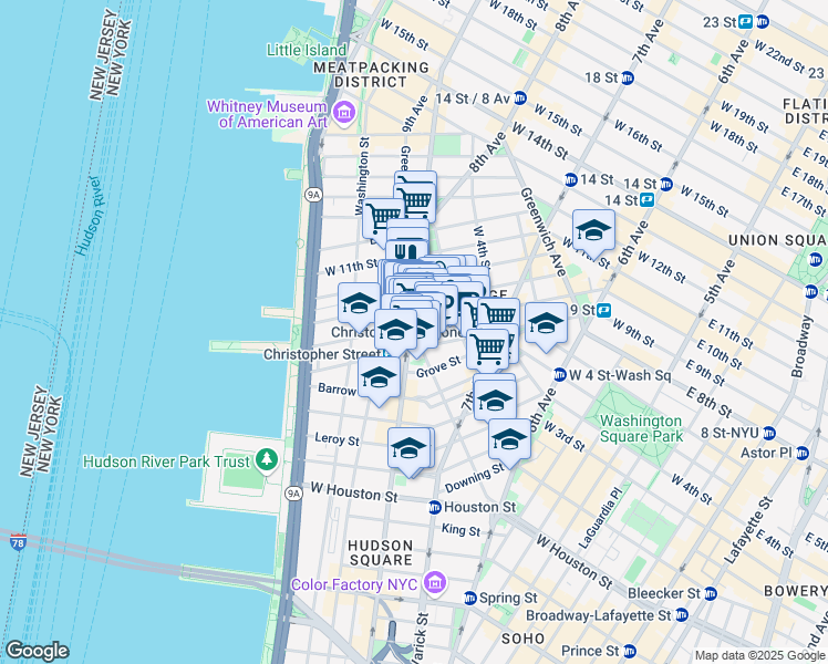 map of restaurants, bars, coffee shops, grocery stores, and more near in New York