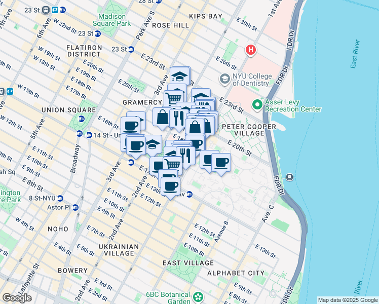 map of restaurants, bars, coffee shops, grocery stores, and more near in New York