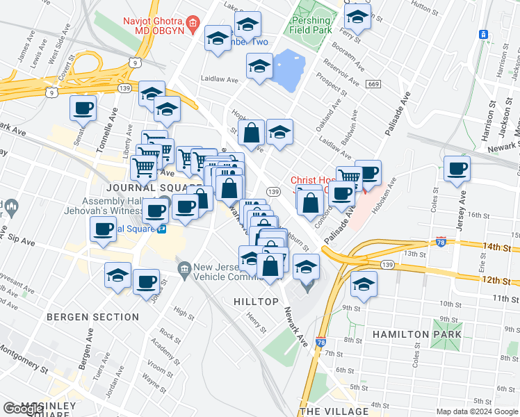 map of restaurants, bars, coffee shops, grocery stores, and more near 393 Hoboken Avenue in Jersey City