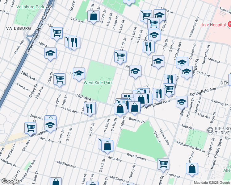 map of restaurants, bars, coffee shops, grocery stores, and more near 572 South 12th Street in Newark