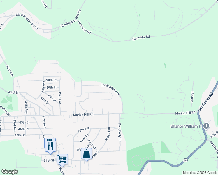 map of restaurants, bars, coffee shops, grocery stores, and more near 171 Londonderry Drive in New Brighton