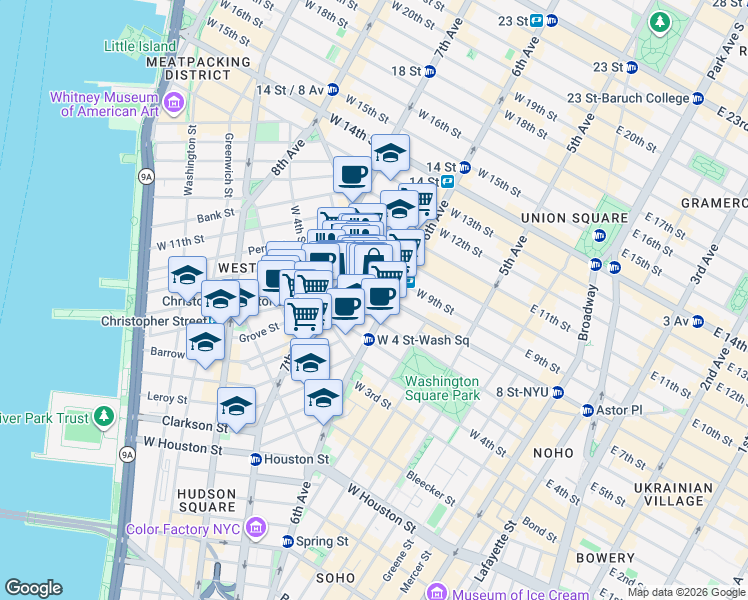 map of restaurants, bars, coffee shops, grocery stores, and more near in New York