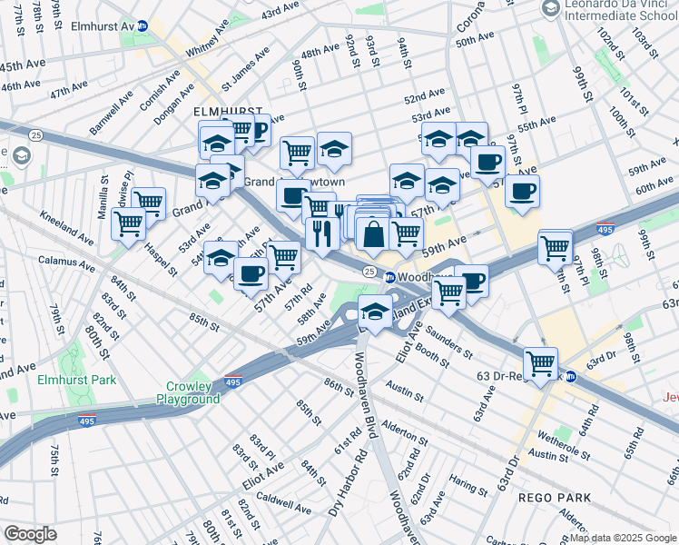 map of restaurants, bars, coffee shops, grocery stores, and more near in Queens