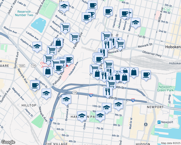 map of restaurants, bars, coffee shops, grocery stores, and more near 289 Coles Street in Jersey City