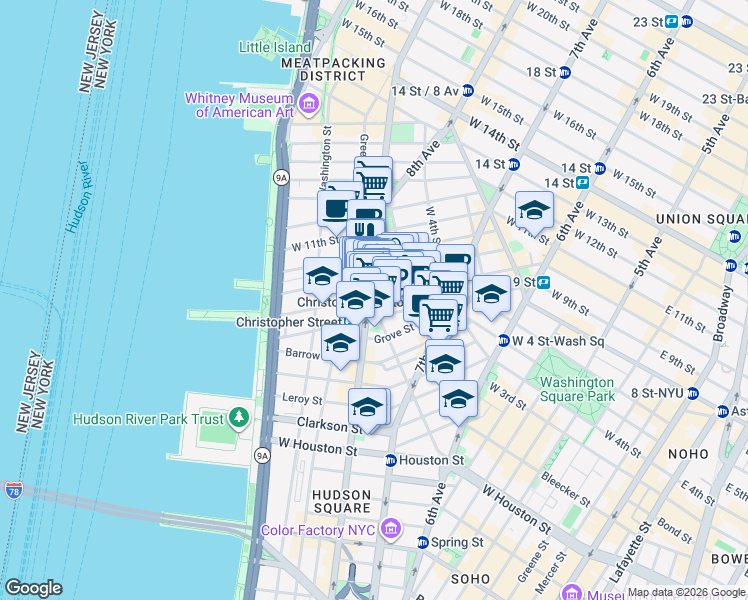 map of restaurants, bars, coffee shops, grocery stores, and more near in New York
