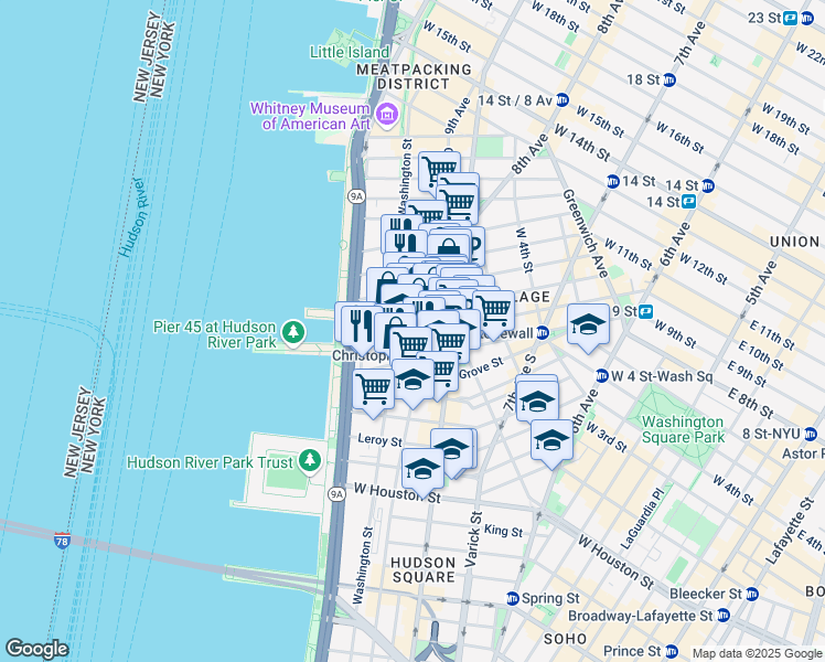 map of restaurants, bars, coffee shops, grocery stores, and more near 273 West 10th Street in New York