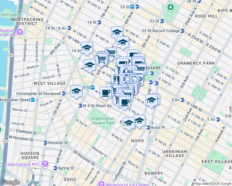 map of restaurants, bars, coffee shops, grocery stores, and more near 36 5th Avenue in New York