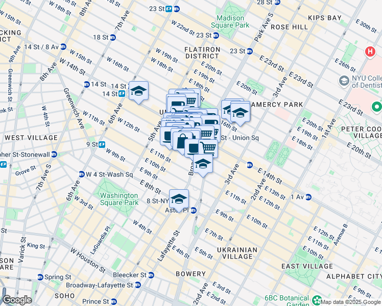 map of restaurants, bars, coffee shops, grocery stores, and more near in New York