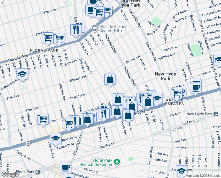 map of restaurants, bars, coffee shops, grocery stores, and more near 556 Cherry Lane in North New Hyde Park