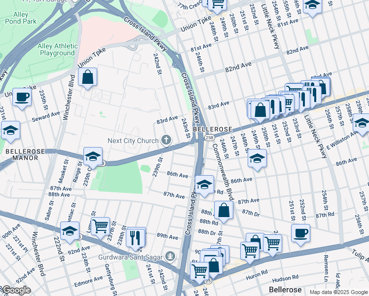 map of restaurants, bars, coffee shops, grocery stores, and more near in Queens