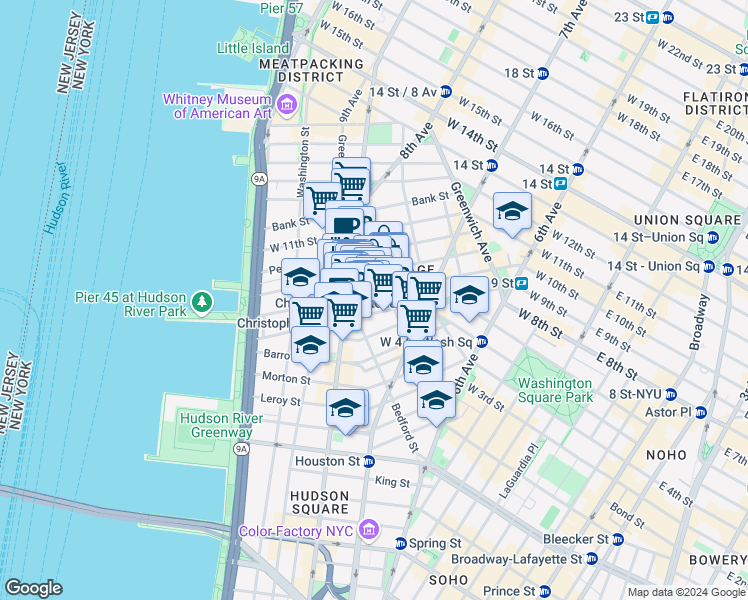 map of restaurants, bars, coffee shops, grocery stores, and more near in New York