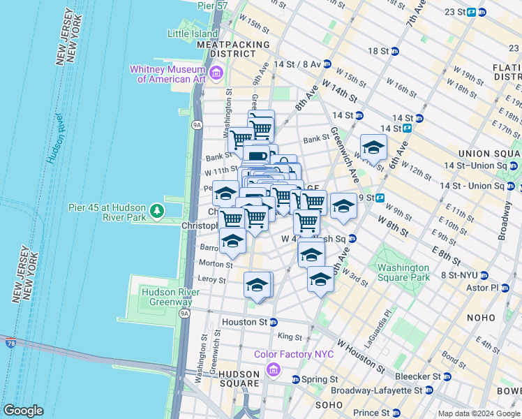 map of restaurants, bars, coffee shops, grocery stores, and more near in New York