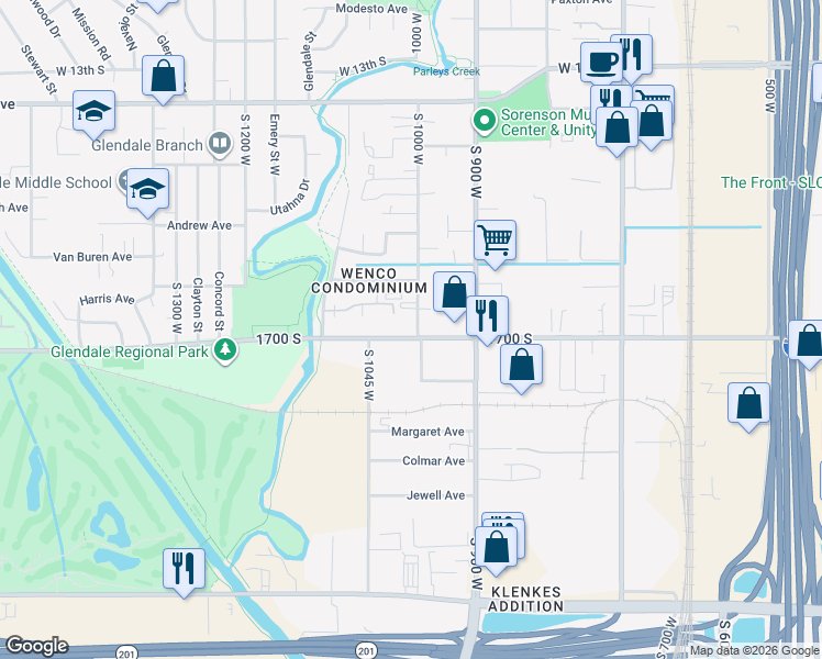 map of restaurants, bars, coffee shops, grocery stores, and more near 1014 West 1700 South in Salt Lake City