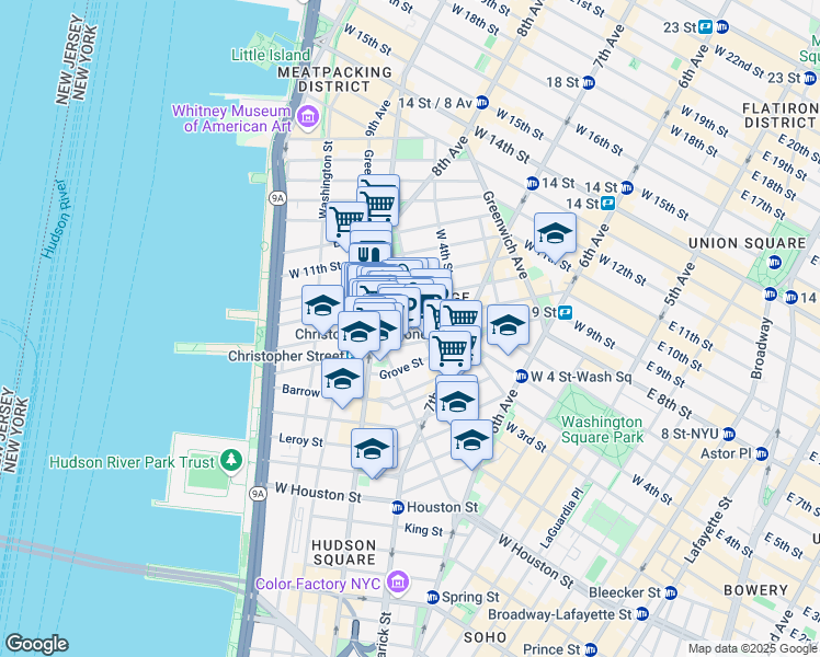 map of restaurants, bars, coffee shops, grocery stores, and more near in New York