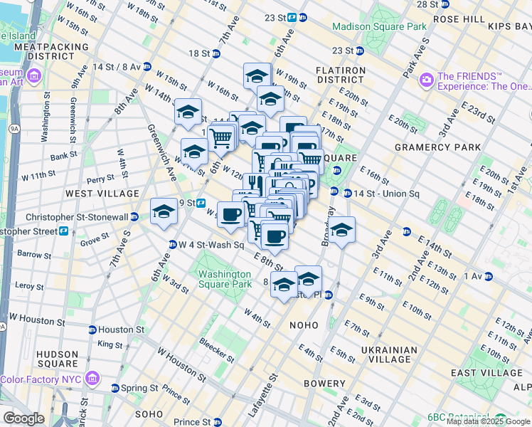 map of restaurants, bars, coffee shops, grocery stores, and more near in New York