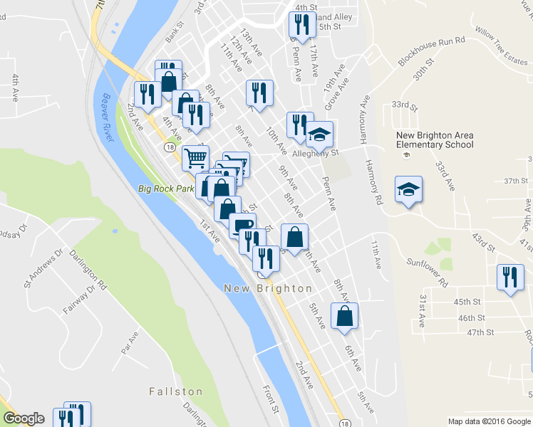 map of restaurants, bars, coffee shops, grocery stores, and more near 1023 6th Avenue in New Brighton