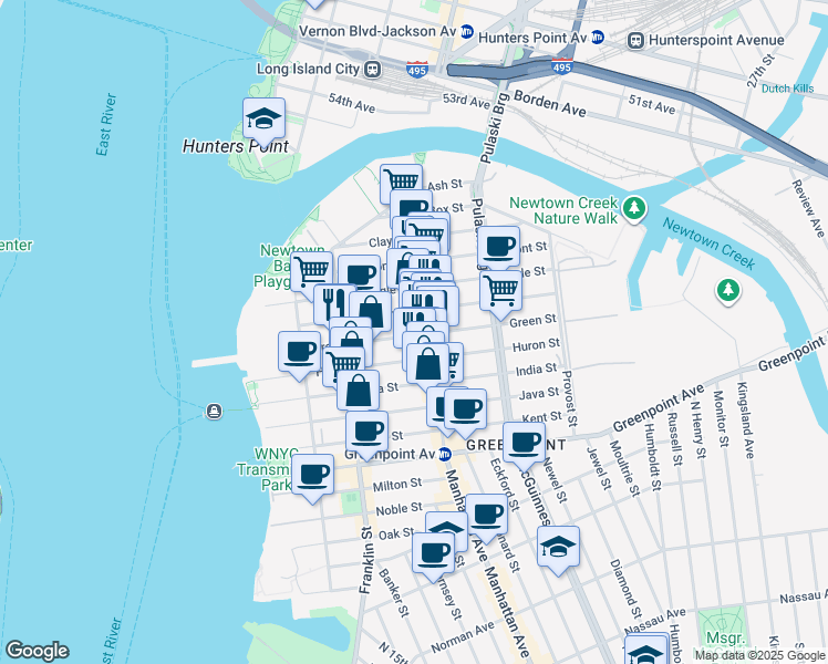 map of restaurants, bars, coffee shops, grocery stores, and more near 141 Green Street in Brooklyn