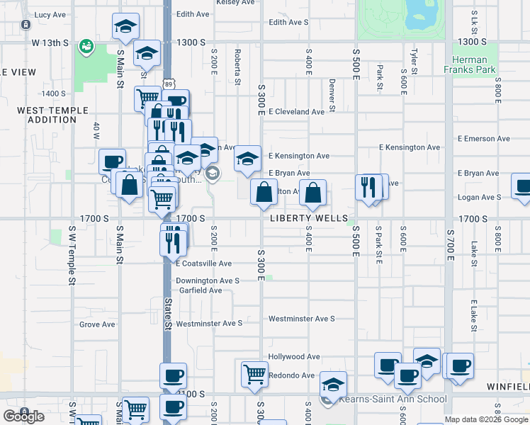map of restaurants, bars, coffee shops, grocery stores, and more near in Salt Lake City