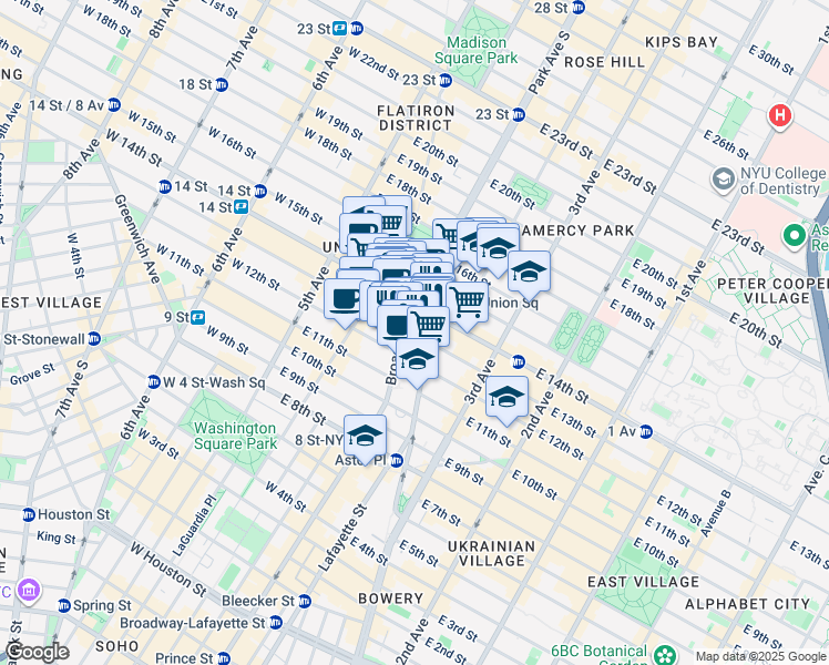 map of restaurants, bars, coffee shops, grocery stores, and more near 833 Broadway in New York