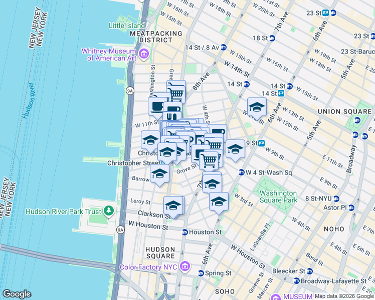 map of restaurants, bars, coffee shops, grocery stores, and more near in New York