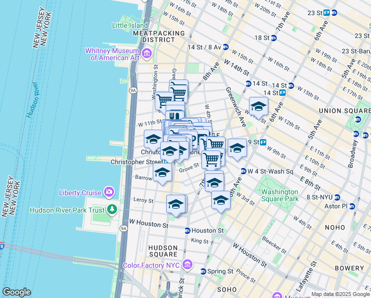 map of restaurants, bars, coffee shops, grocery stores, and more near in New York
