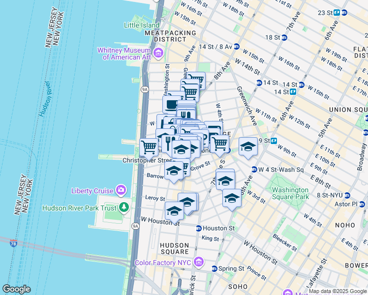map of restaurants, bars, coffee shops, grocery stores, and more near in New York