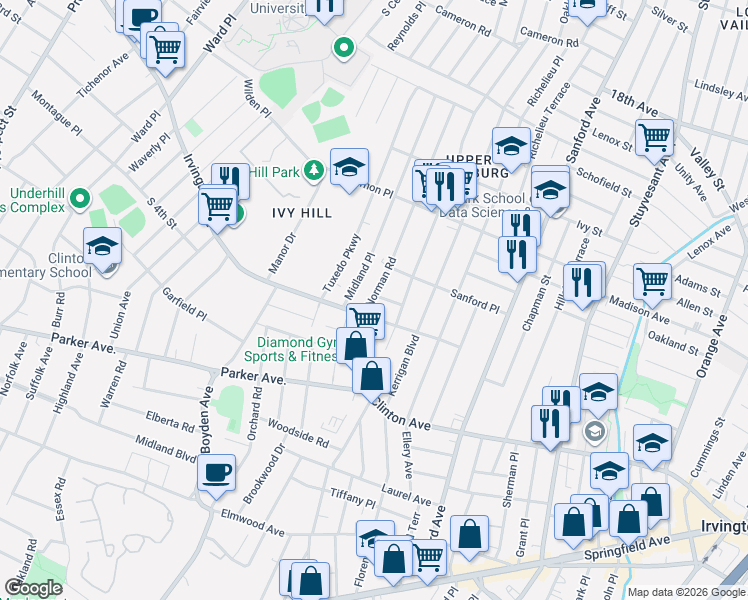 map of restaurants, bars, coffee shops, grocery stores, and more near 198-200 Norman Road in Newark