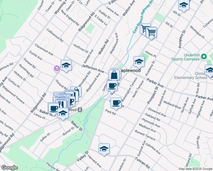 map of restaurants, bars, coffee shops, grocery stores, and more near 34 Dunnell Road in Maplewood