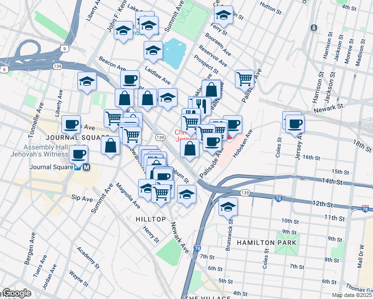 map of restaurants, bars, coffee shops, grocery stores, and more near 46 Fleet Street in Jersey City