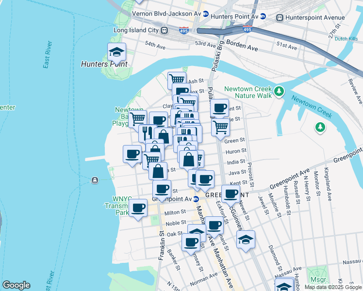 map of restaurants, bars, coffee shops, grocery stores, and more near 141 Green Street in Brooklyn