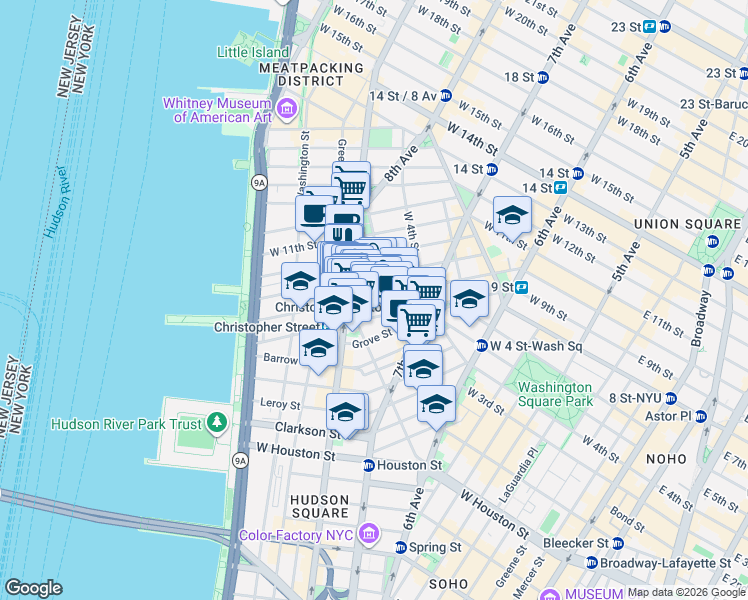 map of restaurants, bars, coffee shops, grocery stores, and more near in New York