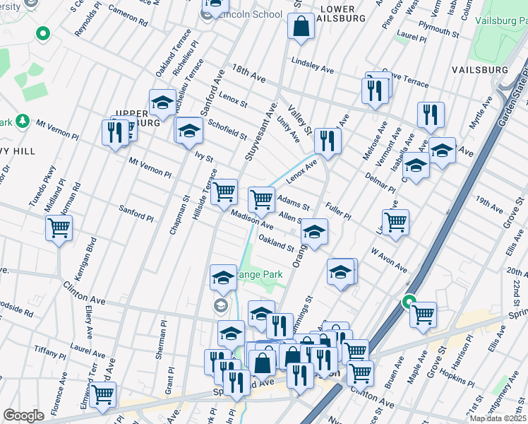 map of restaurants, bars, coffee shops, grocery stores, and more near 106 Lenox Avenue in Irvington