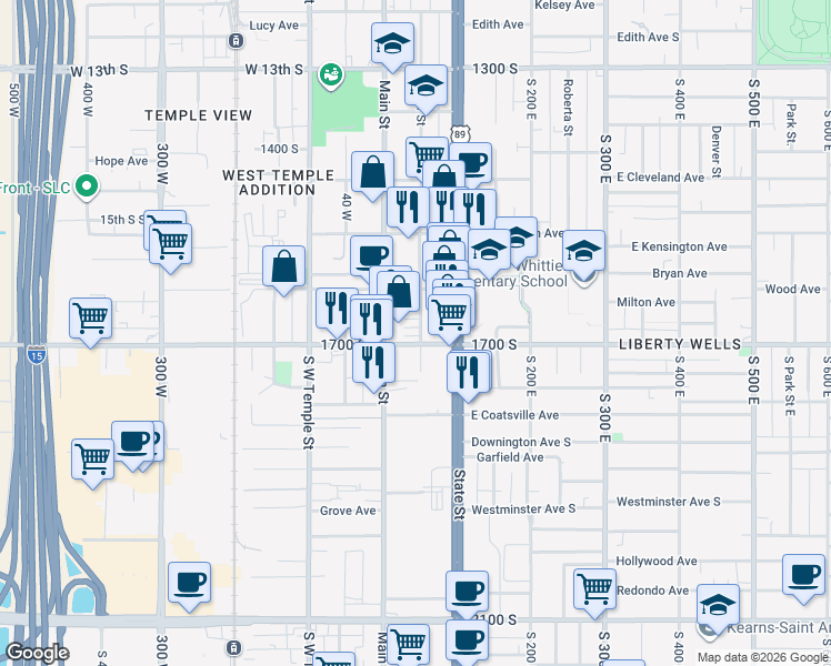 map of restaurants, bars, coffee shops, grocery stores, and more near 1660 South Major Street in Salt Lake City