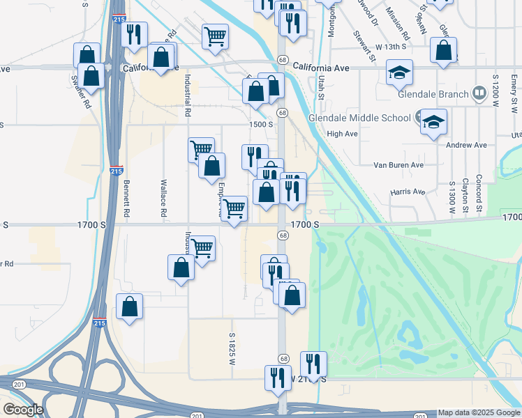 map of restaurants, bars, coffee shops, grocery stores, and more near 1752 1700 South in Salt Lake City