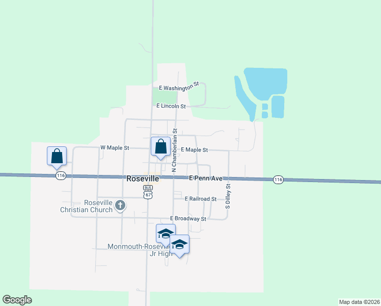 map of restaurants, bars, coffee shops, grocery stores, and more near 280 East Maple Street in Roseville